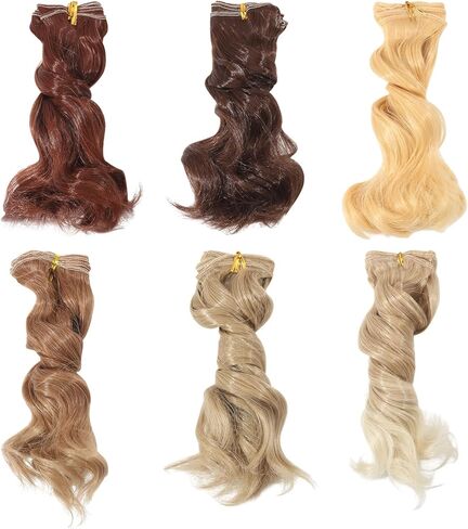GLOBLELAND 6 Pcs 6 Colors Doll Curly Wig Hair 5.9 inch Fluffy Perm Long Hairs for Making Dolls Wigs Fashion Soft Flexible Wave Synthetic Hairs Extension Dolls Accessories for DIY Doll Making Craft in Saudi Arabia