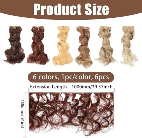 GLOBLELAND 6 Pcs 6 Colors Doll Curly Wig Hair 5.9 inch Fluffy Perm Long Hairs for Making Dolls Wigs Fashion Soft Flexible Wave Synthetic Hairs Extension Dolls Accessories for DIY Doll Making Craft in Saudi Arabia