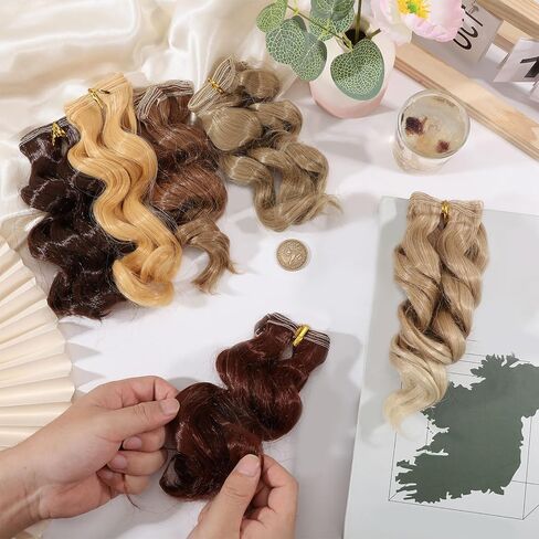 GLOBLELAND 6 Pcs 6 Colors Doll Curly Wig Hair 5.9 inch Fluffy Perm Long Hairs for Making Dolls Wigs Fashion Soft Flexible Wave Synthetic Hairs Extension Dolls Accessories for DIY Doll Making Craft in Saudi Arabia