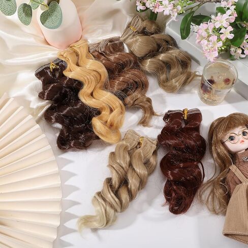 GLOBLELAND 6 Pcs 6 Colors Doll Curly Wig Hair 5.9 inch Fluffy Perm Long Hairs for Making Dolls Wigs Fashion Soft Flexible Wave Synthetic Hairs Extension Dolls Accessories for DIY Doll Making Craft in Saudi Arabia