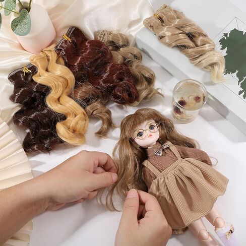GLOBLELAND 6 Pcs 6 Colors Doll Curly Wig Hair 5.9 inch Fluffy Perm Long Hairs for Making Dolls Wigs Fashion Soft Flexible Wave Synthetic Hairs Extension Dolls Accessories for DIY Doll Making Craft in Saudi Arabia
