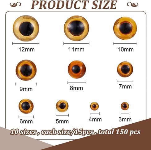 FREEBLOSS 150 Pcs Deep Brown Glass Eyes Kits Needle Felting Eye Mini Glass Amber Eyes Kits Assorted Sizes for Crafts Needle Felting Bears Dolls 0.1~0.47 Inches in Saudi Arabia