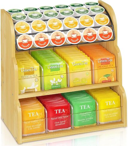 EsLuker.ly Coffee Station Organizer Countertop, Bamboo Extendable Coffee Bar Condiment Accessories Storage, Space-Saving Coffee Tea Supply for Home Office, Kitchen Coffee Area Nook for Coffee Lovers in Kuwait