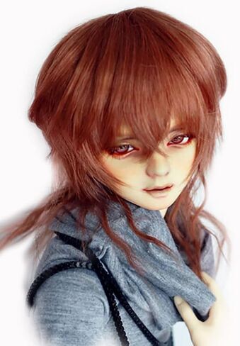 1/4 7-8" 18-20cm Bjd Doll Hair Wig Layer Slim Red Brown Mid Long Curly Only for Adult and Teenager in Saudi Arabia