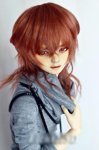 1/4 7-8" 18-20cm Bjd Doll Hair Wig Layer Slim Red Brown Mid Long Curly Only for Adult and Teenager in Saudi Arabia