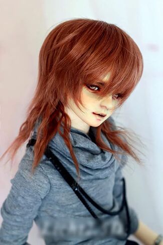 1/4 7-8" 18-20cm Bjd Doll Hair Wig Layer Slim Red Brown Mid Long Curly Only for Adult and Teenager in Saudi Arabia