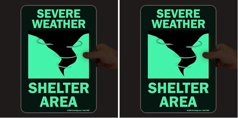 SmartSign "Severe Weather, Shelter Area" Label | 7" x 10" Glow-in-The-Dark Laminated Vinyl Sticker in Saudi Arabia