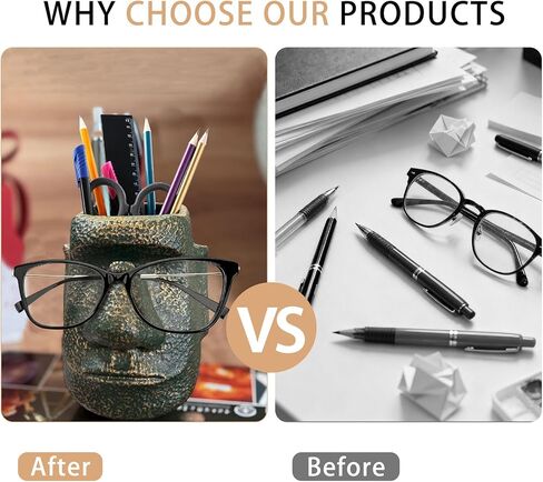 Moai Statue Eyeglass Holder and Pen Holder, Multi-Purpose Pen Holder for Stationery Whimsical Desk Organizer for Office Home Decor Creative Vase Makeup Brush Storage(Antique Bronze) in Saudi Arabia