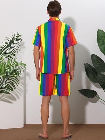 Lars Amadeus Stripe Hawaiian Sets for Men's 2 Pieces Short Sleeves Button Beach Shirt Shorts in Saudi Arabia