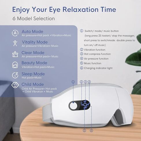 NOWWISH Eye Massager with Heat and Compression - Smart Eye Mask with Bluetooth Music and Vibration, Perfect Birthday Gifts for Women Men in Saudi Arabia