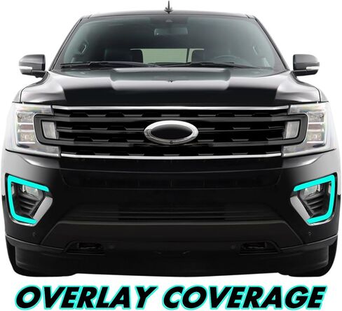 SlickMod كروم حذف تراكب الفينيل المعتم لسيارة Ford Expedition Foglight Trim 2018-2021 (أسود لامع) in Saudi Arabia