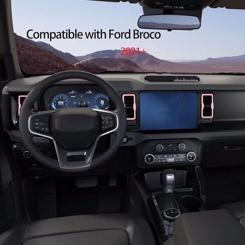 4 قطع غطاء حلقة فتحة تهوية تيار متردد لوحدة التحكم المركزية متوافق مع ملحقات Ford Bronco الداخلية 2021+ فتحة تهوية لمنفذ تكييف الهواء (وردي) in Kuwait