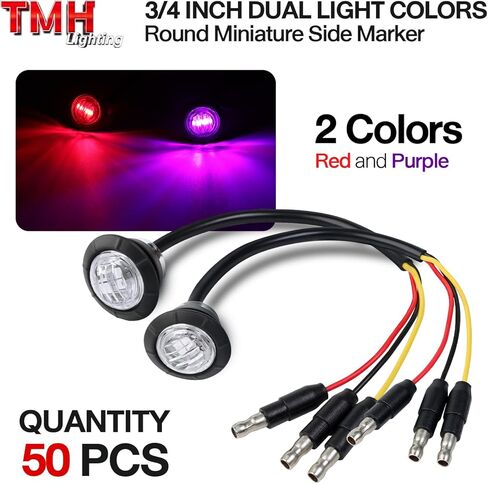 TMH 50 Pcs Dual Color Marker Light of Amber to Blue with Connector Plug - Turn Stop Signal Auxiliary, Side Marker Clearance Bullet Lights for Trailer Truck Pickup RV in Saudi Arabia