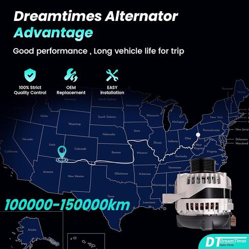 Dreamtimes High Output Alternator for-Toyota Camry 2004-2006 Highlander 2004-2007 Solara 2004-2008 for-Scion tC 2005-2010 L4 2.4L 100Amp 12V CW 7-Groove Pulley, OE Replacement # 104210-3880 in Saudi Arabia