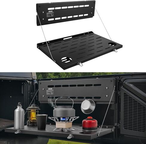 VEVOR Tailgate Table, for 2021-2025 Ford Bronco, 88 lbs Load Capacity, Carbon Steel Foldable Molle Panel Drop Down Table, Rear Door Cargo Storage Rack Shelf Luggage Holder Carrier Camping Accessories in Saudi Arabia