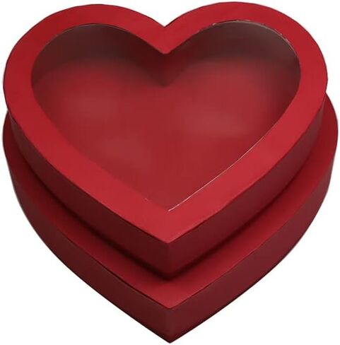 صندوق هدايا من الورق المقوى على شكل قلب مقاس 10 بوصات لتغليف زهور الفراولة والحلويات مع مجموعة نافذة شفافة مكونة من 2 (L/M) (وردي) in Kuwait