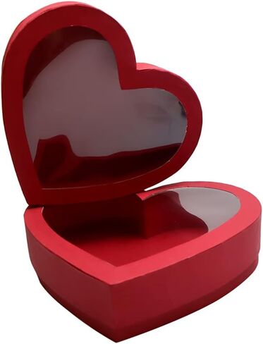 صندوق هدايا من الورق المقوى على شكل قلب مقاس 10 بوصات لتغليف زهور الفراولة والحلويات مع مجموعة نافذة شفافة مكونة من 2 (L/M) (وردي) in Kuwait