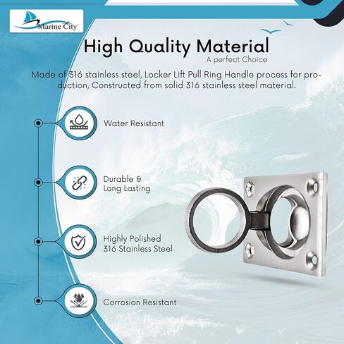MARINE CITY 316 Grade Stainless Steel Flush Boat Hatch Lift Ring Deck Hatch Pull Handle with Rectangular Plate 4 Point Fixing for Marines – Boats – Yachts – Ships – Kayaks (Pack of 1) in Saudi Arabia