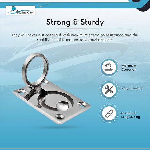 MARINE CITY 316 Grade Stainless Steel Flush Boat Hatch Lift Ring Deck Hatch Pull Handle with Rectangular Plate 4 Point Fixing for Marines – Boats – Yachts – Ships – Kayaks (Pack of 1) in Saudi Arabia