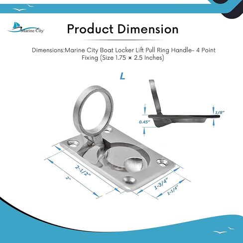 MARINE CITY 316 Grade Stainless Steel Flush Boat Hatch Lift Ring Deck Hatch Pull Handle with Rectangular Plate 4 Point Fixing for Marines – Boats – Yachts – Ships – Kayaks (Pack of 1) in Saudi Arabia