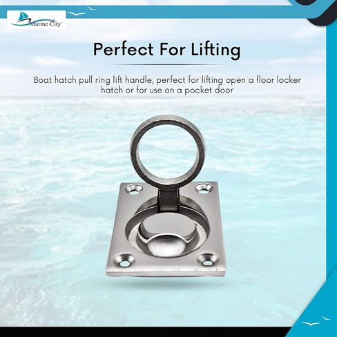 MARINE CITY 316 Grade Stainless Steel Flush Boat Hatch Lift Ring Deck Hatch Pull Handle with Rectangular Plate 4 Point Fixing for Marines – Boats – Yachts – Ships – Kayaks (Pack of 1) in Saudi Arabia