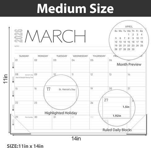 GuassLee Desk Calendar 2025, 12-Month Desk Calendar from Sept. 2025 to Aug. 2026, 14" X 11" Monthly Desk Planner, Table Desk Top Calendar with Thick Paper for Office Home Planning & Organizing in Saudi Arabia