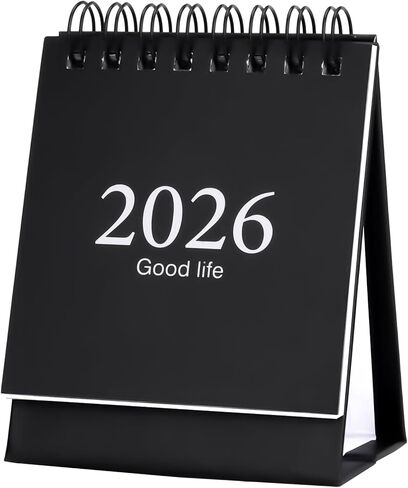 Mini Desk Calendar 2026-2027, January 2026 until July 2027, Small Desk Calendar Standing Flip Monthly Calendar Twin-Wire Binding with Stickers for Home Office School (Black) in Saudi Arabia