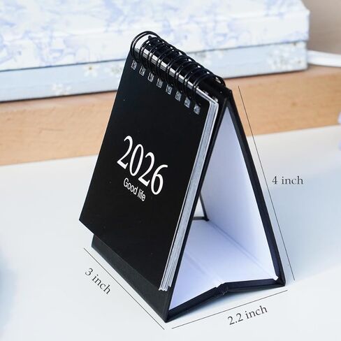 Mini Desk Calendar 2026-2027, January 2026 until July 2027, Small Desk Calendar Standing Flip Monthly Calendar Twin-Wire Binding with Stickers for Home Office School (Black) in Saudi Arabia