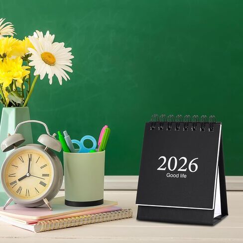 Mini Desk Calendar 2026-2027, January 2026 until July 2027, Small Desk Calendar Standing Flip Monthly Calendar Twin-Wire Binding with Stickers for Home Office School (Black) in Saudi Arabia