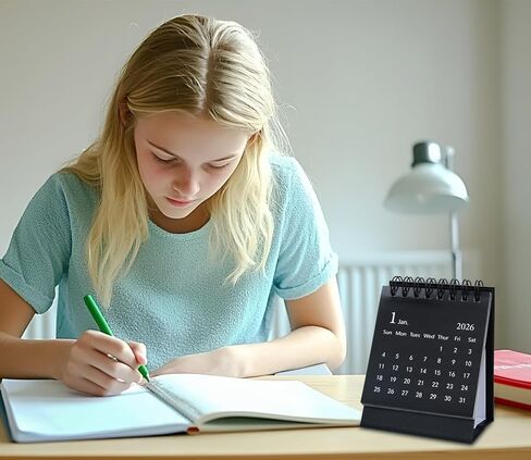 Mini Desk Calendar 2026-2027, January 2026 until July 2027, Small Desk Calendar Standing Flip Monthly Calendar Twin-Wire Binding with Stickers for Home Office School (Black) in Saudi Arabia