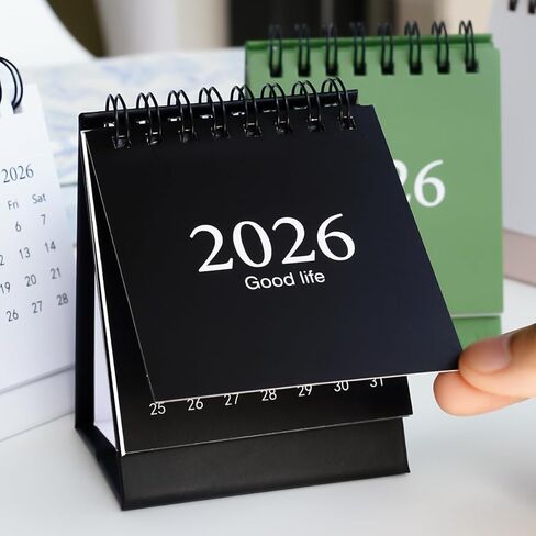 Mini Desk Calendar 2026-2027, January 2026 until July 2027, Small Desk Calendar Standing Flip Monthly Calendar Twin-Wire Binding with Stickers for Home Office School (Black) in Saudi Arabia
