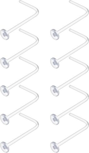 18g Clear Nose Studs for Work - L Shape Clear Nose Piercing Retainers - Bioflex Plastic Nose Rings for Surgery Flat Top 18 Gauge (1.0mm) 10pcs in Saudi Arabia