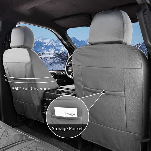 أغطية مقاعد جلدية من Truckiipa Silverado أغطية مقاعد السيارة وسادة واقية تناسب 2007-2024 Chevy Silverado GMC Sierra 1500، 2015-2024 2500HD 3500HD كابينة ممتدة للطاقم المزدوج، زوج أمامي، رمادي in Kuwait