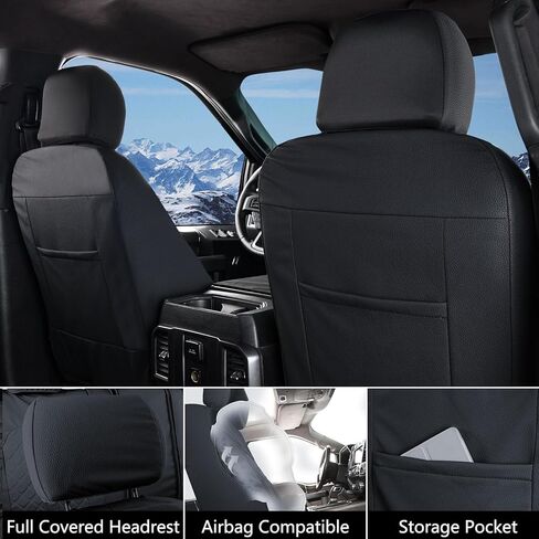 أغطية مقاعد جلدية من Truckiipa Silverado أغطية مقاعد السيارة وسادة واقية تناسب 2007-2024 Chevy Silverado GMC Sierra 1500، 2015-2024 2500HD 3500HD كابينة ممتدة للطاقم المزدوج، زوج أمامي، رمادي in Kuwait