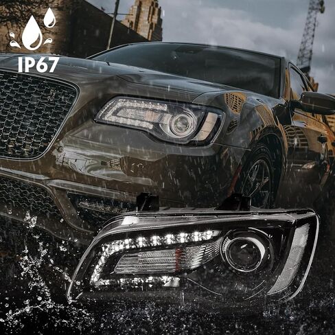 Projector Headlight Assembly Pair Compatible with Chrysler 300/300C 2015 2016 2017 2018 Halogen Headlamp with Bulbs w/LED DRL Black Housing & Clear Reflector Left Driver & Right Passenger Side in Saudi Arabia