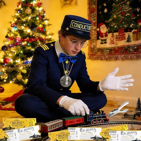 32 PCS Christmas Train Conductor Costume Accessories,Conductor Hat Ticket Pocket Watch Train Whistle for Christmas Halloween Party in Saudi Arabia