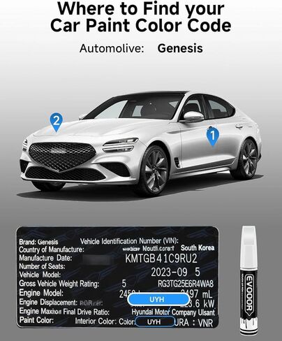 طلاء Uyuni White (UYH) متوافق مع طلاء Genesis Exact Match 2 في 1 لإصلاح الرقائق والشقوق مع قطعتين من أدوات التطبيق الدقيقة التي يمكن التخلص منها in Kuwait