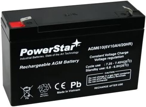 ضمان لمدة عامين من PowerStar، بطارية قابلة للشحن جديدة 6 فولت 10 أمبير في الساعة لسيارة ركوب الأطفال باللون الأسود النفاث in Saudi Arabia