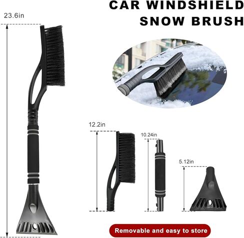 Snow Brush with Ice Scraper for Car, 24" Scratch Free Snow Removal Tool with Ergonomic Foam Grip, 2 in 1 Detachable Ice Scraper & Brush for Vehicle Windows/Windshield (Black) in Saudi Arabia
