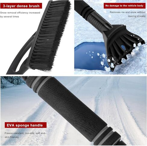 Snow Brush with Ice Scraper for Car, 24" Scratch Free Snow Removal Tool with Ergonomic Foam Grip, 2 in 1 Detachable Ice Scraper & Brush for Vehicle Windows/Windshield (Black) in Saudi Arabia