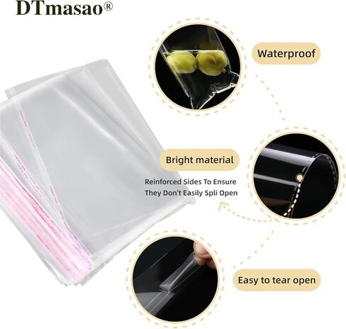 Generic 5x7 Inch 100 Pcs Clear Resealable Cellophane Bags, Self Adhesive, Plastic, Limited Reusability, Self Seal, Clear, Perfect for Packaging Gifts, Cookies, Favors, Products in Saudi Arabia