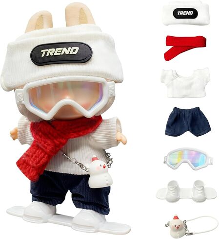 Doll Clothes for 17cm Dolls, Winter Ski Style,Set with Trend Beanie, Red Scarf, Goggles, Snowman Charm & Mini Snowboard – Cute Collectible Dolls Outfits in Saudi Arabia