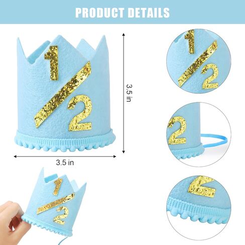 Birthday Crown Hat for Babies, Colorful Half Birthday Party Hat, Charming Sprinkle Girl Photo Props in Kuwait