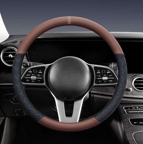 Ultra-Thin Napa Leather Steering Wheel Cover with 3D Anti-Slip Diamond Grip, Breathable Non-Bulky Design, Universal Fit 15 Inch for Cars & SUVs in Saudi Arabia