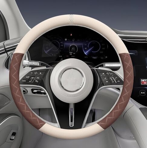 Ultra-Thin Napa Leather Steering Wheel Cover with 3D Anti-Slip Diamond Grip, Breathable Non-Bulky Design, Universal Fit 15 Inch for Cars & SUVs in Saudi Arabia