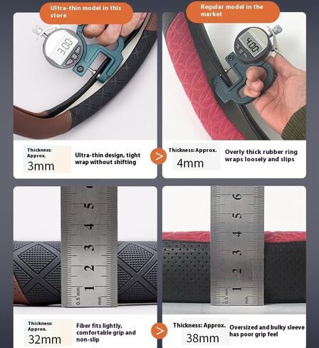 Ultra-Thin Napa Leather Steering Wheel Cover with 3D Anti-Slip Diamond Grip, Breathable Non-Bulky Design, Universal Fit 15 Inch for Cars & SUVs in Saudi Arabia