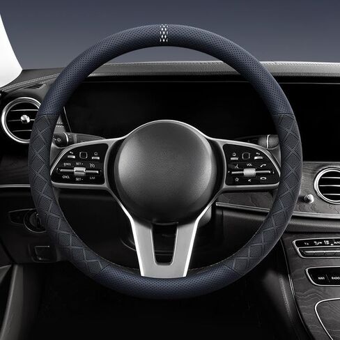 Ultra-Thin Napa Leather Steering Wheel Cover with 3D Anti-Slip Diamond Grip, Breathable Non-Bulky Design, Universal Fit 15 Inch for Cars & SUVs in Saudi Arabia