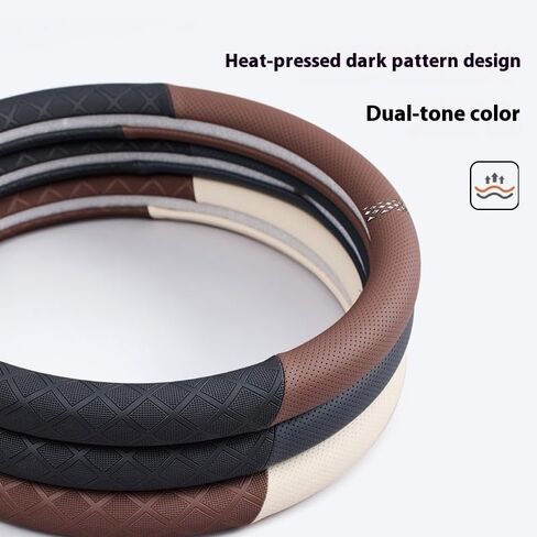 Ultra-Thin Napa Leather Steering Wheel Cover with 3D Anti-Slip Diamond Grip, Breathable Non-Bulky Design, Universal Fit 15 Inch for Cars & SUVs in Saudi Arabia