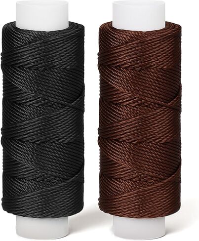 32.8 Yards Round Polyester Waxed Thread 0.55 mm, Thick Thread for Hand Sewing, String Cord Beading Threads for Leather Sewing, Stitching, Bookbinding, Bracelets, Bookbinding (Black, Dark Brown) in Saudi Arabia