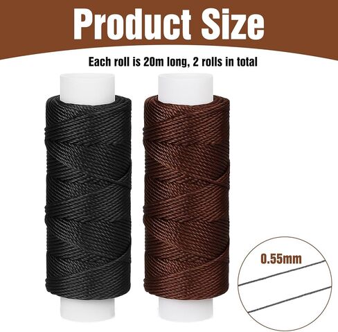 32.8 Yards Round Polyester Waxed Thread 0.55 mm, Thick Thread for Hand Sewing, String Cord Beading Threads for Leather Sewing, Stitching, Bookbinding, Bracelets, Bookbinding (Black, Dark Brown) in Saudi Arabia